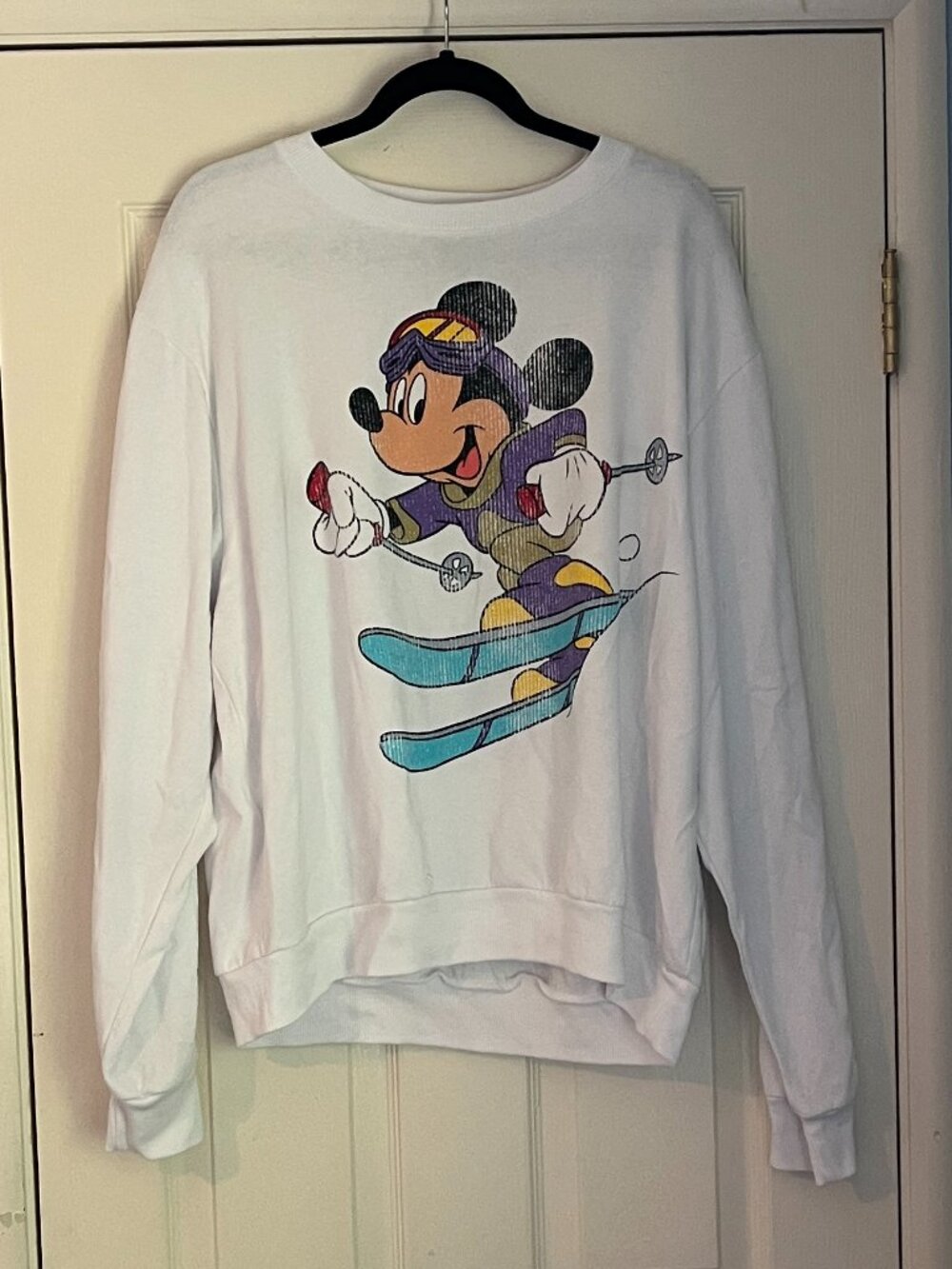 Disney Mickey Mouse Vintage Style Ski White Crewneck Jacket